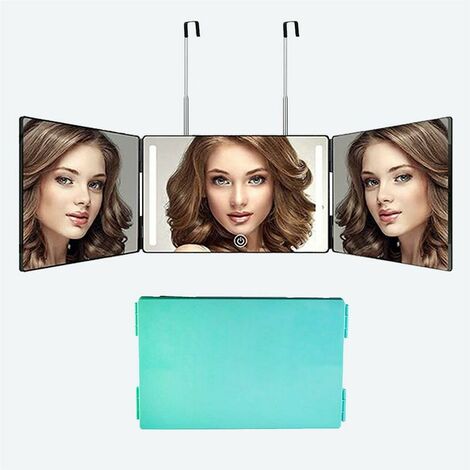 360° Hairdressing Mirror, 3-Sided Hairdressing Mirror, Portable Hanging Mirror, Adjustable Height, Foldable Makeup Mirror for Hairdressing, Shaving, Men and Women, Fruit Green, No LED-1pc (1/5)