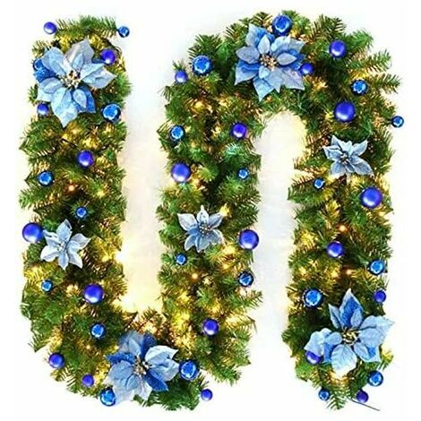270cm Christmas Tree Garland, Artificial Christmas Tree Garland Lighted Lamp LED Lamp Decoration for Xmas Tree Door Staircase Fireplace (Blue)