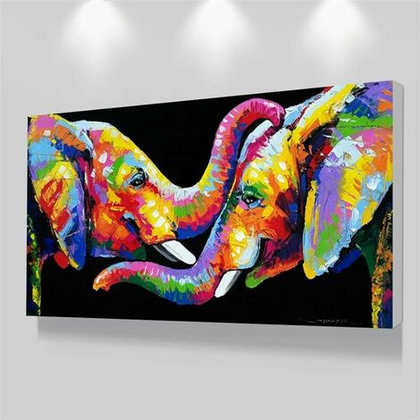 Couple Elephants Pictures Living Room Wall Art Posters and Prints Abstract Animals Colorful Elephant Canvas Paintings 60x90cm No Frame - (1/5)