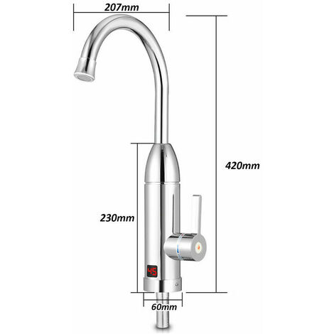 220V-240V Instant Water Heater Electric Faucet for Kitchen, Garden, Bathroom, Caravan, Camping Instant Heating Faucet, Instant Electric Heater - Silver