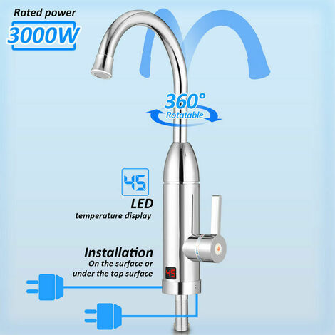 220V-240V Instant Water Heater Electric Faucet for Kitchen, Garden, Bathroom, Caravan, Camping Instant Heating Faucet, Instant Electric Heater - Silver