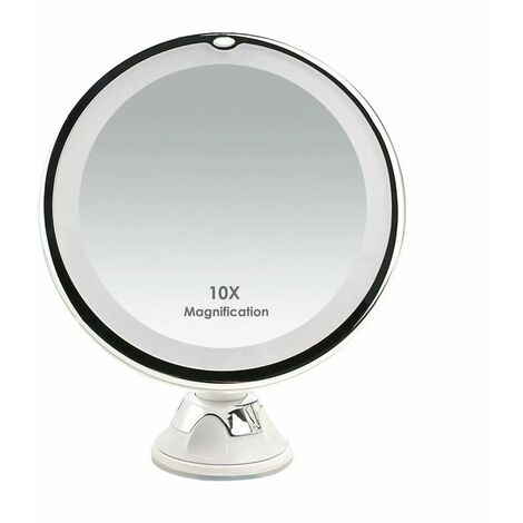 LED Lighted Cosmetic Mirror with 10x Magnification, 2 Brightness Levels and Suction Cup, 360° Swivel, Vanity Mirror Vanity Mirror with Anti-Glare Lighting for Home and On-the-go