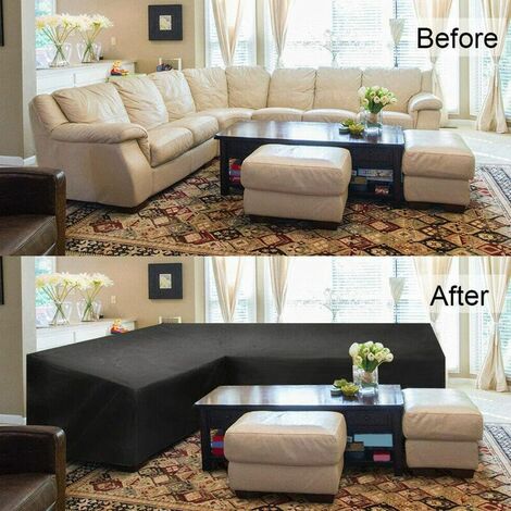 Garden L-Shape Furniture Cover Waterproof, 210D Oxford Fabric Outdoor Rattan Corner Sofa Cover 222x286cm