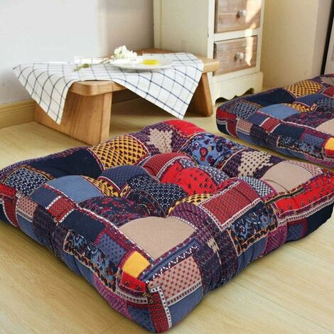 Turquoise Floor Meditation Cushion, Square Bohemian Mandala Cotton Linen Indian Style Cushion for Yoga Living Room Balcony Kids Playroom Party Outdoor Decor, 20 x 20
