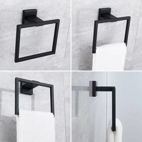 Matte Black Towel Rack for Bathroom SUS 304 Stainless Steel Towel Ring Simple Square Towel Rack Heavy Duty Towel Rack Wall Mount (1/5)