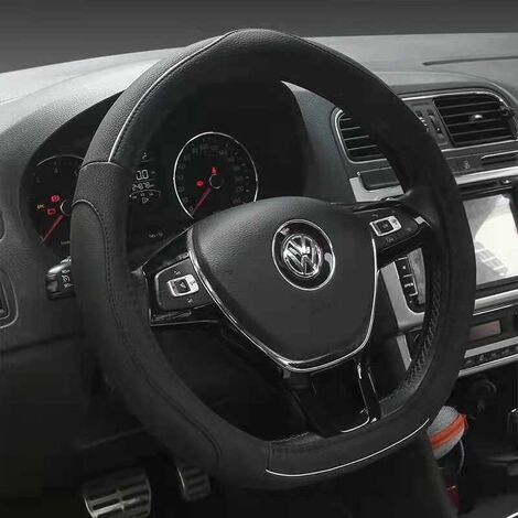 D Type Vehicle Steering Wheel Cover Car Steering Wheel Protector D-Shape Diameter 38cm (15") PU Leather,Car Replacement Part[Flat Bottom,All Black] (1/4)