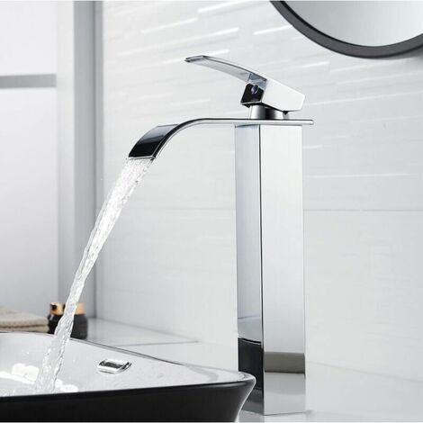 Modern Tall Waterfall Basin Faucet, Elegant Design Bathroom Faucet, Tall Single Handle Brass Basin Mixer Tap, Hot and Cold Water Available