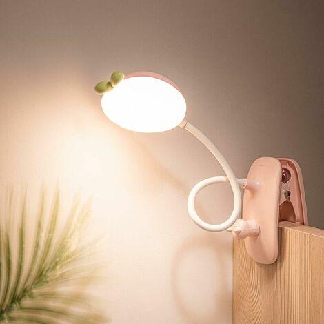 Kids Desk Lamp, Clip-on Bed Battery Light with 3 Brightness Levels USB Rechargeable Reading Light Eye Care LED Table Lamp Girl Kids Boy Touch Control Stepless Dimming Studying Clamp on Light