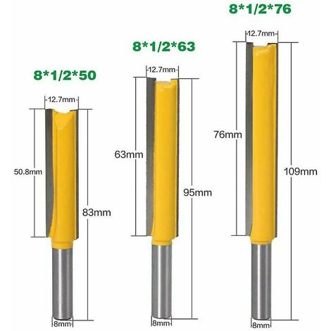 8mm Track Shank Straight Jaws Working Tools Carbide Wood Milling Cutter Wood 3pcs Extra Long Straight Milling Cutters 81/250, 81/263, 81/2 (1/5)