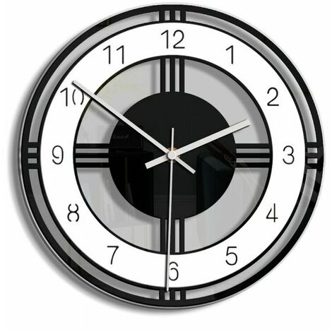 Wall clock home decoration black and white circle creative wall circle bedroom transparent vintage clock - black (1/4)