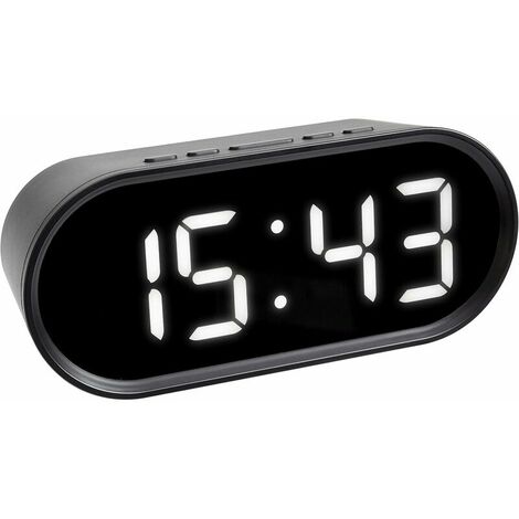 Digital Alarm Clock with LED Light Digits, Interior Temperature Included, Snooze Duration Adjustable, Plastic, Black,(L) 150x(W) 50x(H) 65 mm, 3 x 1.5 V AAA Batteries (Not Included) (1/2)