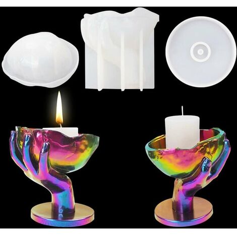 Candle Holder Silicone Mould, 3D Hand Hold Skull Mould, Flower Pot Resin Mold, Jewelry Box Epoxy Silicone Mold, Casting Molds with Concrete, Cement (Candle Holder Mould) (1/5)