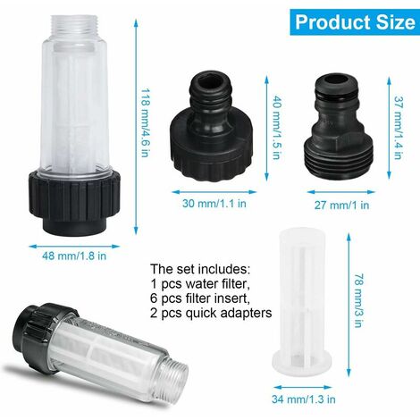 7Pcs Pressure Washer Filter Compatible with Karcher, Water Filter with 6 Filter Insert and 3/4 Water Connector, Filter Accessories for Karcher, for Garden Hose Filter Cleaner (7) (1/5)