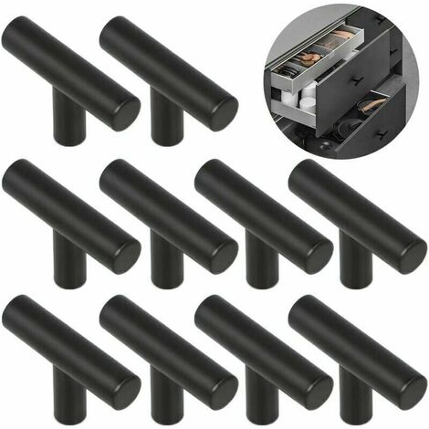 10pcs Kitchen Cabinet Door Handle 50mm Hole Spacing, Black Steel Cabinet Handle (1/5)