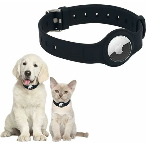 Anti-Lost Adjustable Silicone Airtag Case, GPS Tracking Dog Cat Collar Accessories for Small Medium Dogs, Cats,Pets (Black)