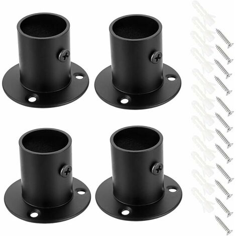 Set of 4 Stainless Steel Curtain Rod Brackets for Curtain Rod (Black) (1/5)