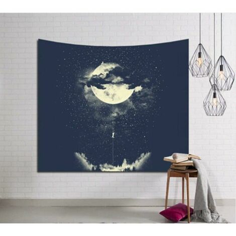 Wall Tapestry,Modern Boho Psychedelic Tapestry,Yellow Moon In Clouds,3D Art Printed Cloth Fabric Wall Hanging For Bedroom Living Room Dorm Room Divider,150X200Cm (1/5)