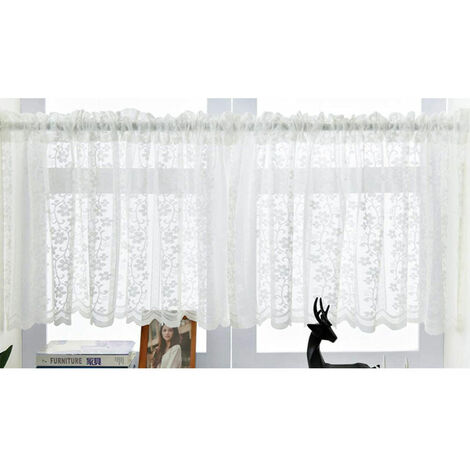 Curtains Bistro Curtain Semi-transparent Embroidery White Flowers Semi-sheer Short Curtain for Kitchen Living Room Bedroom Door Curtain Flower 100x61cm (1/5)