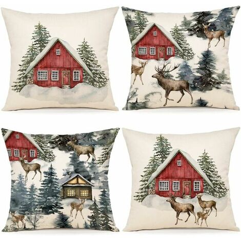 Christmas Cushion Cover 40x40 Set of 4 Christmas Decorative Cushion Cover Cotton and Linen Decorative Pillowcase 40 x 40 cm for Bedroom, Nanapé, Chair, Bed Christmas Decoration (1/5)