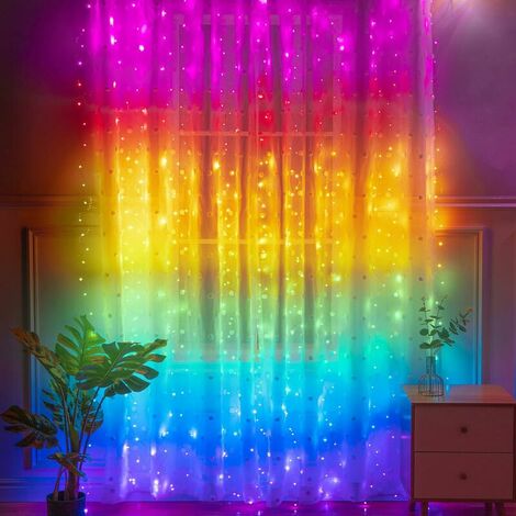 Curtain Lights, 3m 3m 300 LED Curtain Lights, 8 Lighting Modes, Remote Control with Timer, Window Decoration, Wedding, Garden, Bedroom (IP65 waterproof, 7 colors) (1/5)