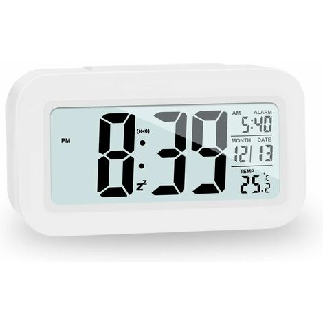 LCD Digital Clock Alarm Clock,Travel Alarm Clock with Temperature Date Snooze, Non Ticking Digital Clock for Bedroom Family Office (1/5)