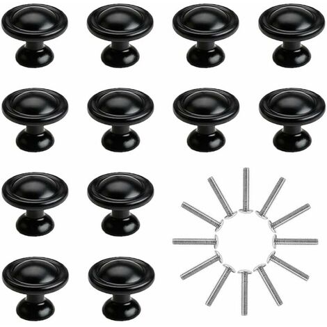 Drawer Knobs, Black Cabinet Knobs, 28MM Aluminum Alloy Pull Handle, One Hole Cupboard Handles with Screws for Wardrobe Furniture 12PCS (1/5)