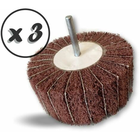 Abrasive satin polishing wheel on shank Abrasive cloth and abrasive foam flaps - Set of 3 - Ø 100 - Gr. 60 (1/5)