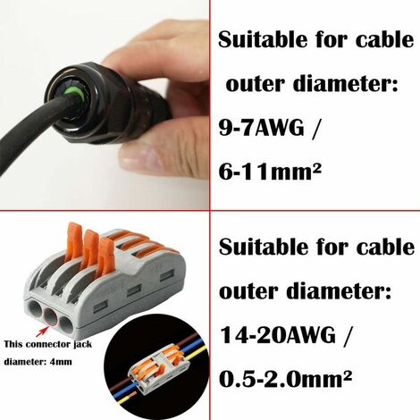 Outdoor Junction Box IP68 Waterproof Electrical Cable Connector 3 Way Junction Box for Cable Ø 6 to 11mm (2Pcs)