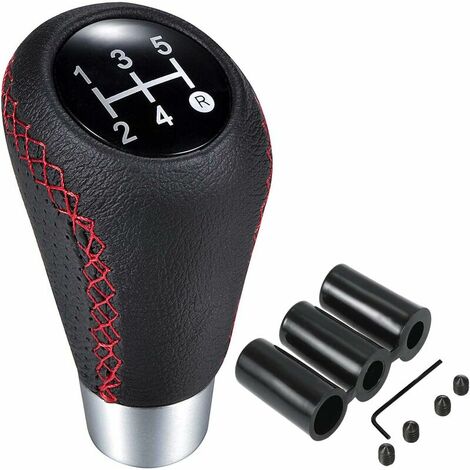 Universal 5 Speed Manual Gear Shift Knob Auto Part Leather,Red Stitching (1/5)