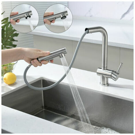 MAGIC Kitchen Faucet with Spray Single Handle Pull-out Sink Spray with 2 Jets 360° Swivel Sink Mixer Single Handle Kitchen Mixer with Detachable Bubbler (1/5)