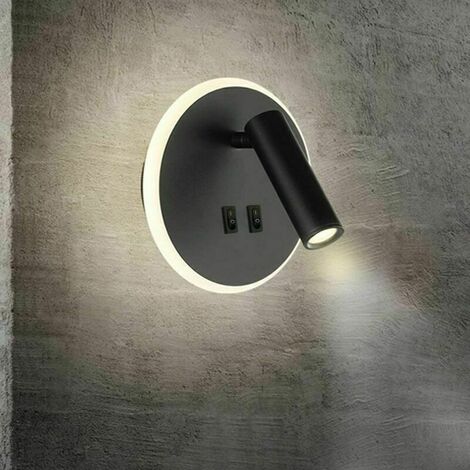 Bedside lamp-Bedside lights LED Wall lamp hotel indoor Lights wall bed Corridor wall lamp with switch Black 9W 3000K warm light(Round) (1/5)
