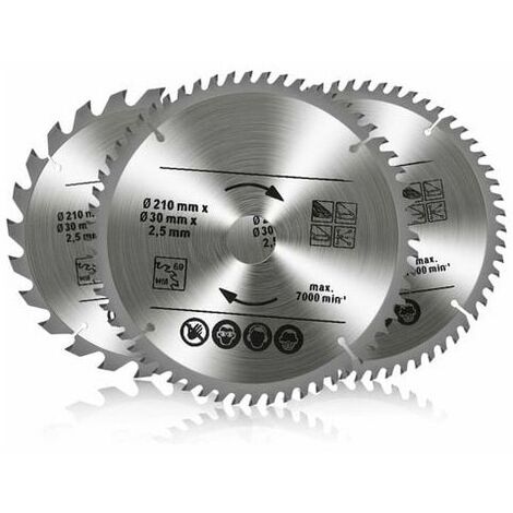 Pack Tungsten Carbide Circular Saw Blades, 24T 48T 60T TCT Sah for Wood Metal and Aluminum (210 x 30 mm) WHWY (1/5)