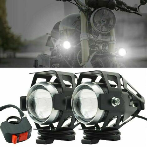 Motorcycle Headlight Additional Lights,125W 3000LM U5 Motorcycle Front Headlights Anti Fog Projector LED Spot Motorbike Additional Headlights with Switch for Motorcycle Quad Scooter (1/5)