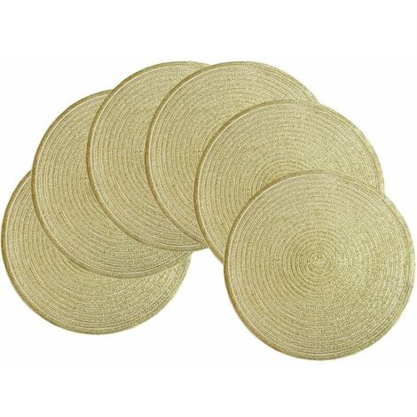 Set of 6 Round Plaited Placemats Gold Heat Resistant Washable Placemats Non-slip Placemat Decoration for Lunch, Kitchen, Wedding, Party - 38x38cm (1/5)