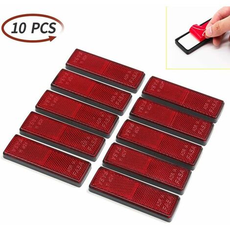 10 x Rectangular Reflectors Self Adhesive Rectangular Reflector Trailer Reflectors Rectangular Reflectors, for RV/Caravans/Car/Trailer/Safety Warning(Red) (1/5)