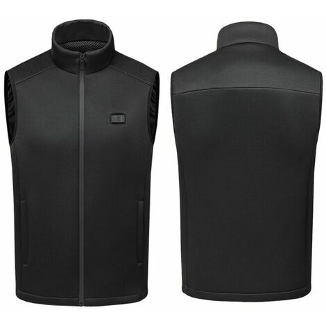 Men's and Women's Nine-Zone Dual Control Heated Vest Stand Collar Protective Vest Rechargeable Vest Intelligent Constant Temperature Heated Clothing, Black Size-2XL