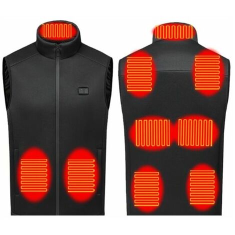 Men's and Women's Nine-Zone Dual Control Heated Vest Stand Collar Protective Vest Rechargeable Vest Intelligent Constant Temperature Heated Clothing, Black Size-2XL