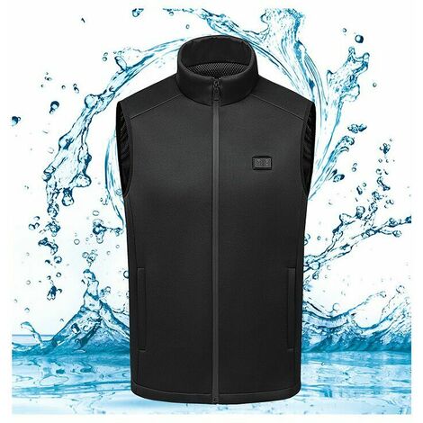 Men's and Women's Nine-Zone Dual Control Heated Vest Stand Collar Protective Vest Rechargeable Vest Intelligent Constant Temperature Heated Clothing, Black Size-2XL