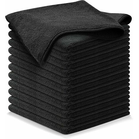 Microfiber Cleaning Towel - 12 Piece (16 x 16) Heavy Duty - 1200 Washes Super Absorbent Car Towels Traps Dirt & Liquids For A Streak Free, Scratch Resistant Mirror Shine - (Black) (1/5)