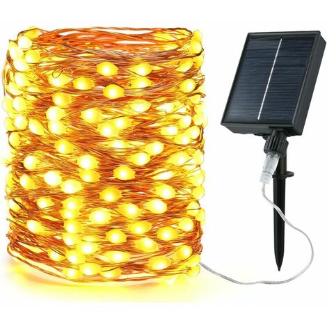 Outdoor Solar String Lights, 200 LED 20M Outdoor Fairy Lights 3x Big Beads Waterproof 8 Modes Copper Wire Decoration Light for Garden Party Christmas, Warm White
