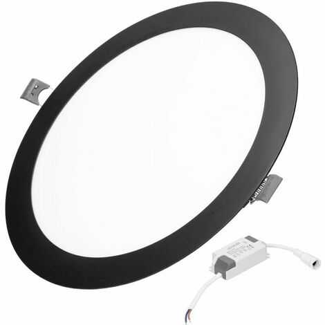 Recessed spotlight with ECD Germany 18W LED panel, replaces halogen 90W, round Ø 22 cm, black, neutral white 4000K, 1132 lumen, IP44, ultra flat recessed spotlight with transformer