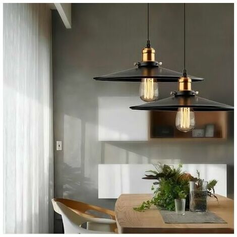 MAGIC 2PCS Metal Retro Chandelier Industrial Pendant Lamp Ø360mm Black Iron Light Fixture for Kitchen Living Room Dining Room (1/5)