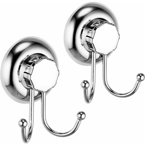 Set of 2 Double Suction Cup Hook - Vacuum System - No Drilling - Towel and Bathrobe Hook - Stainless Steel - 2 Pack (1/5)