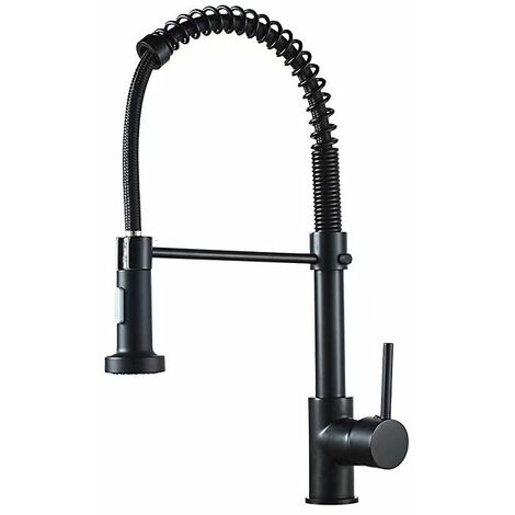 360° Rotating Black Kitchen Mixer Tap with Pull-out Spray 3 Jet Spring-Loaded Kitchen Faucet Stainless Steel Sink Taps for Kitchen, Cold & Hot Available (1/5)