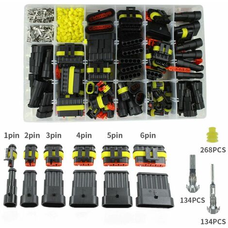 708 Pieces Waterproof Connector, Self-locking Car Waterproof Wire Electrical Connector 1.5mm Terminals 1/2/3/4/5/6 Pin Waterproof Connector with Box for Car Motorcycle Truck (1/5)
