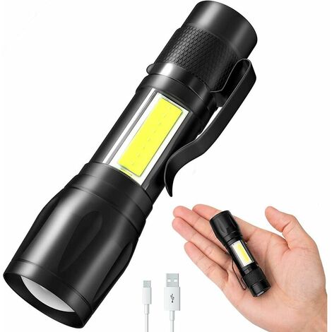 Mini Torch, Zoomable Adjustable Flashlight, Ultra Powerful 3-Mode LED Flashlight with Clip, Waterproof Aluminum USB Rechargeable Torch Better (1/5)