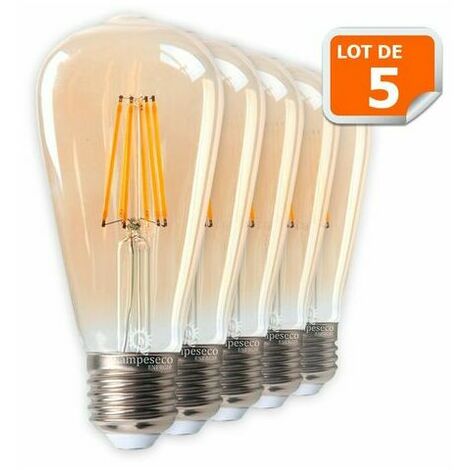 MAGIC Set of 5 Vintage Style Teardrop LED Light Bulbs ST64 Golden 8 Watts Very Warm White E27 Base