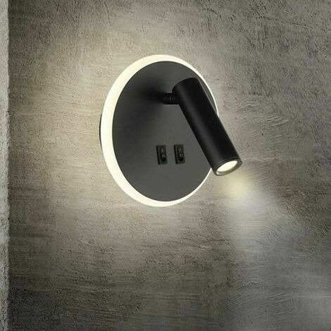 LED Bedside Lights Lamp Bedside Wall Lamp Indoor Hotel Wall Lights Bed Corridor Wall Lamp with Switch Black 9W 3000K Warm Light(Round) (1/5)