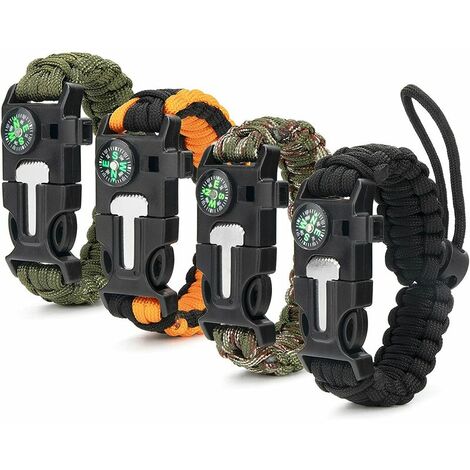 Emergency Survival Bracelet, Hiking Survival Kit Survival Kit, Flintlock Survival Gear Kit + Compass + Thermometer + Whistle, Hiker, Backpacker, Explorers