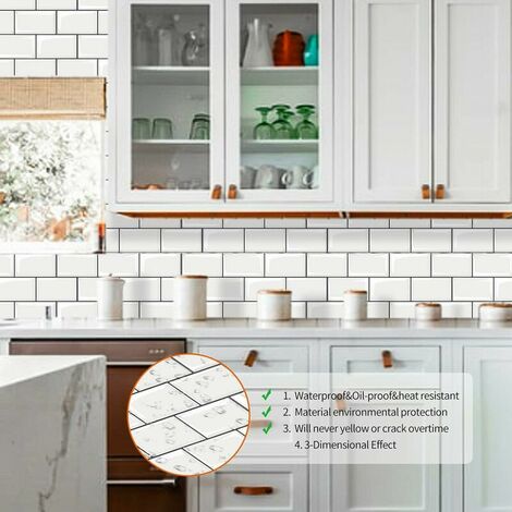 10 Pieces 3D Tile Stickers Self Adhesive Bathroom Sticker Kitchen Wall ...
